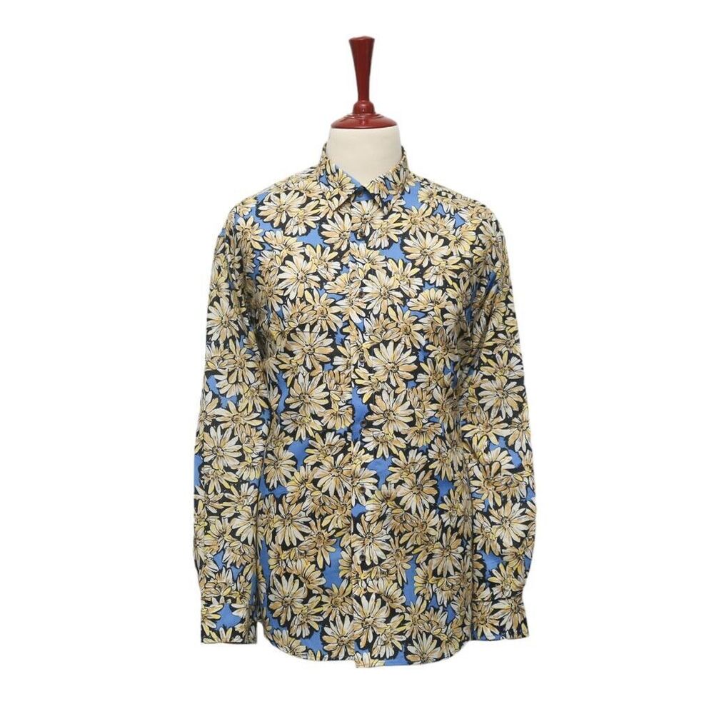 Mens Shirt Button Up Floral Blue Yellow Casual Summer Tropical Hawaiian Beach XL